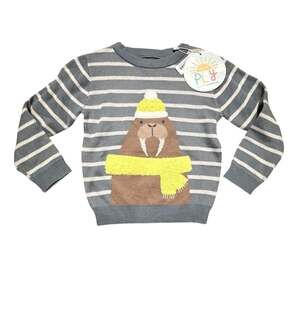 Little Sleepies Play Gray Striped Walrus Knit Sweater